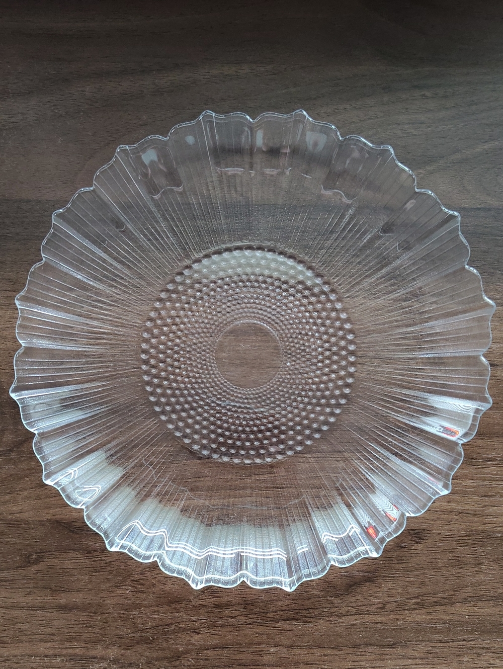 Vintage Clear Glass Sunflower Plates Set of 2 Ribbed Hobnail 8" Cottagecore